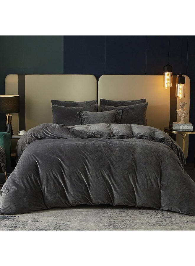 SE SOFTEXLY Velvet Sage Green Duvet Cover King Size, Soft Flannel Duvet Cover with Zipper Solid Breathable Silk Velour Comforter Cover, Cozy Winter Duvet Cover Set with 2 Pillowcases, 90" x 104" - Image 1